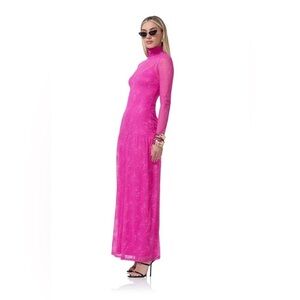 AFRM Pink Billie Long Sleeve Sheer Lace Maxi Dress Size XL chic feminine Barbie